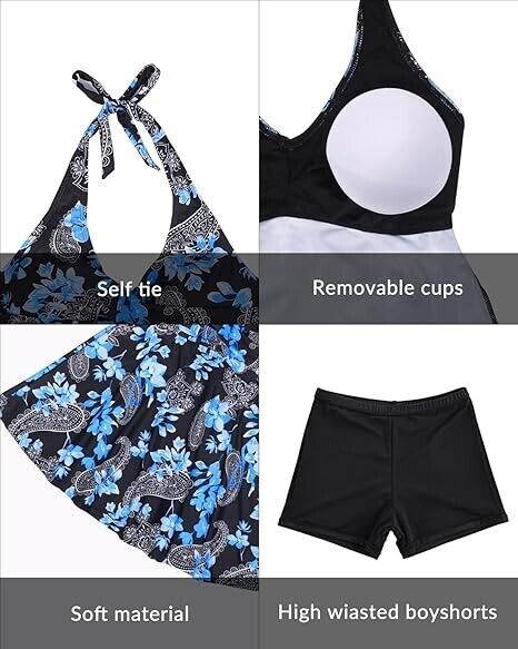 Yonique Two Piece Tankini Swimsuit Women with Shorts Halter VNeck Bathing Suit M