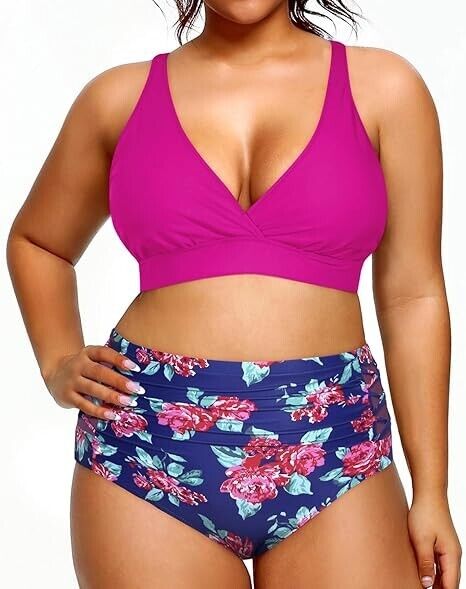 Yonique Women Plus Size Bikini High Waisted Swimsuits Two Piece Bathing Suit, 18