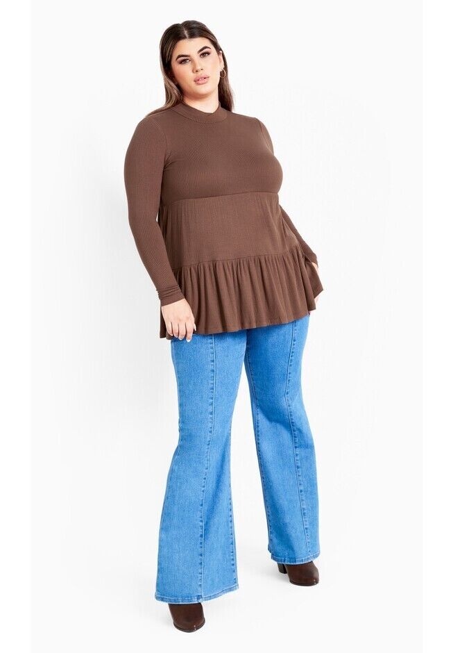 Avenue Lulu Tiered Tunic- Long sleeves- Fit & flare, Chocolate, Size 22/24