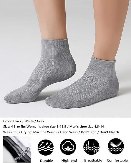 CelerSport 6 Pack Men's Ankle Socks with Cushion, Sport Athletic Running Socks M