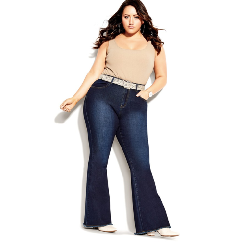 Chic denimJean Classic Flare Dark Denim Dramatic flare leg & fit -High, Blue, 12