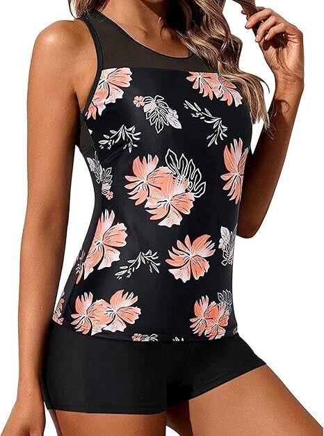 Yonique Tankini Swimsuit for Women with Shorts Athletic Two Piece Bathing Suit M