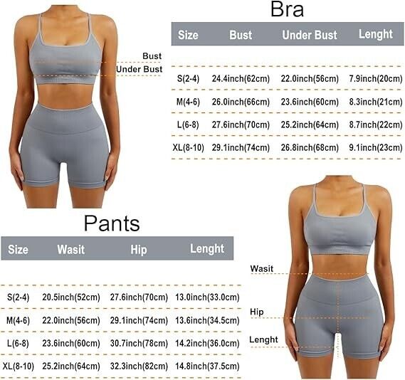 SUUKSESS Women Seamless 2 piece Workout Set Strappy Padded Sports Bra & Shorts L