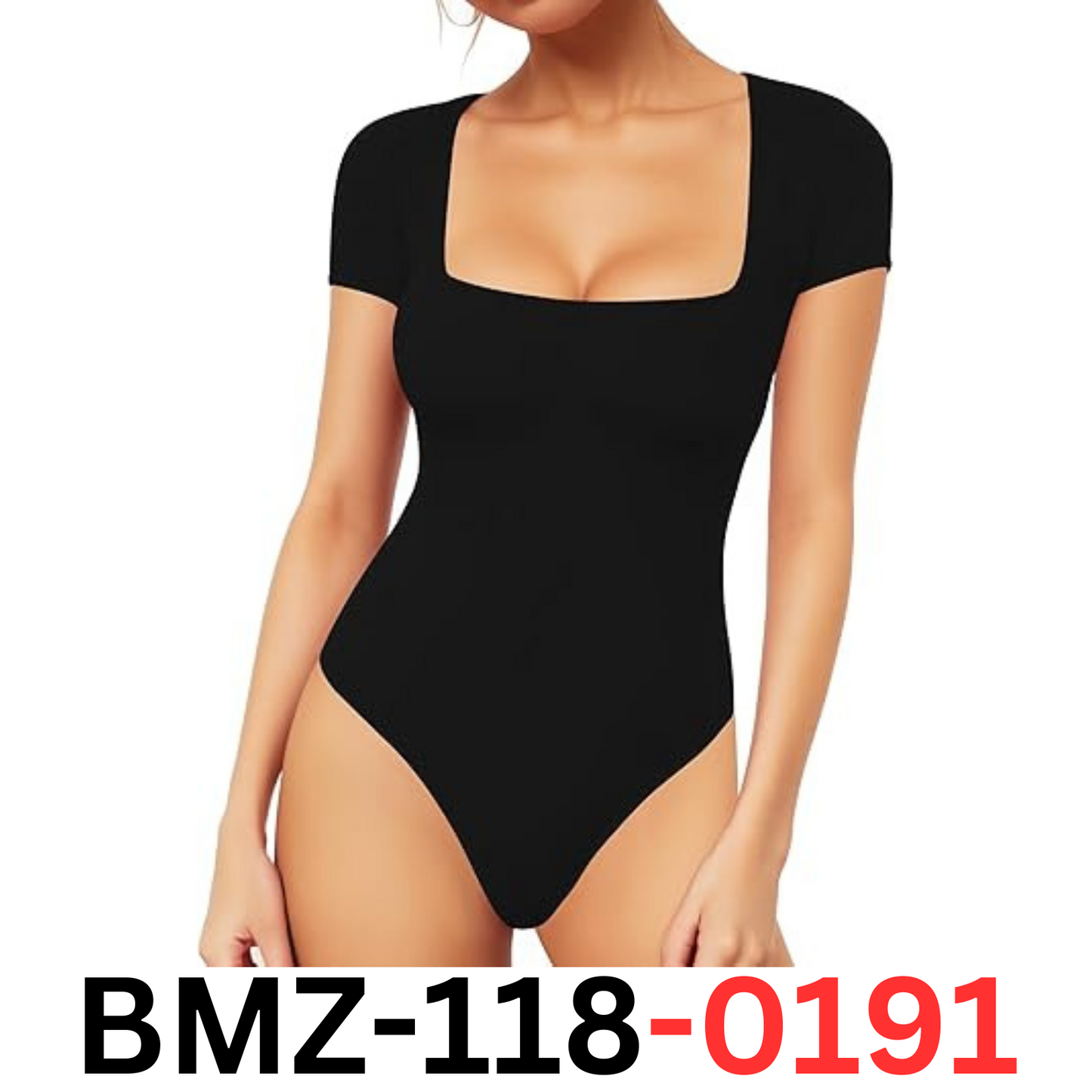 MANGOPOP Black Bodysuit Women Square Neck Short Sleeve Shirt Tops Black-XL