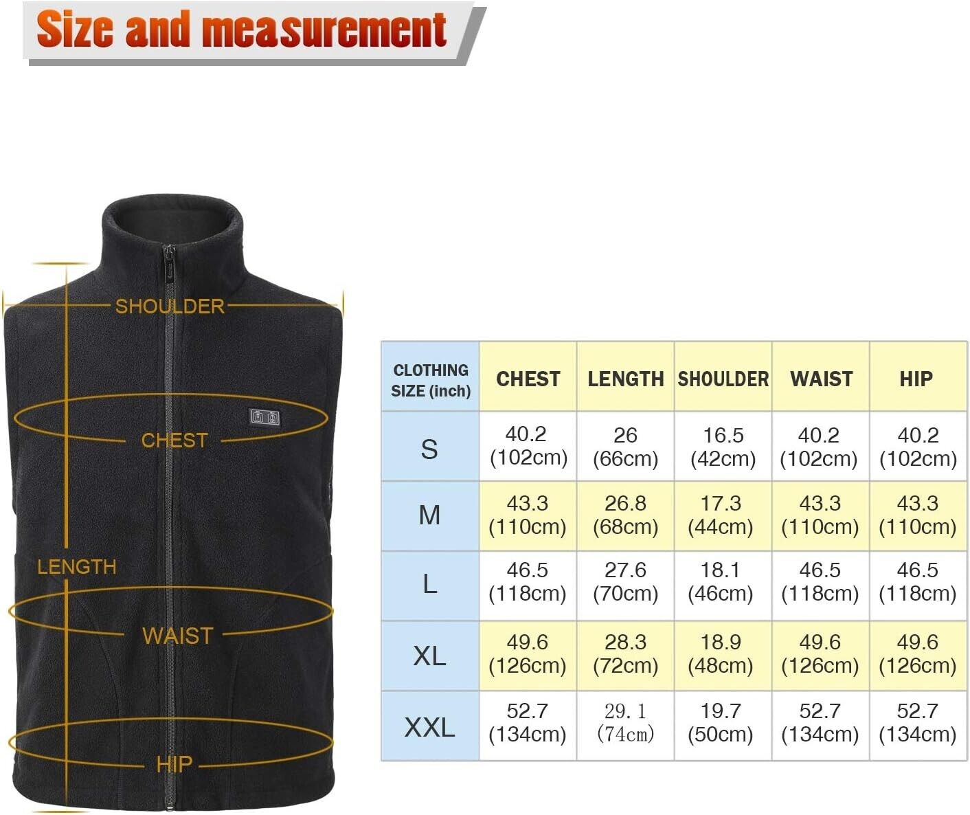 Eskreka Men's Heated Vest Polar Fleece Lightweight Heated Waistcoat Black XXL