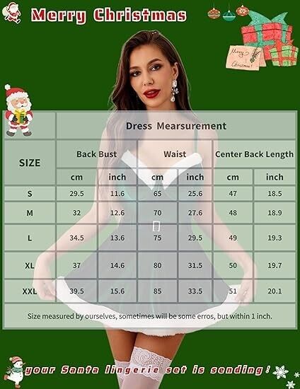 Avidlove Women's Santa Christmas Sexy Outfit Chemise Velvet Babydoll Dress, XL