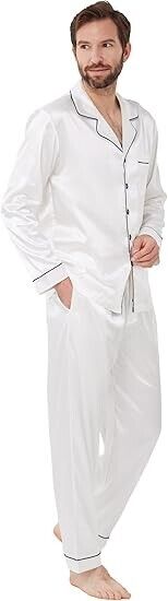 YIMANIE Mens Pajamas Silk Satin Pajamas Soft Sleepwear Button Down Loungewear, L
