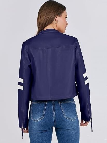 ANRABESS Women's Faux Leather Jackets Zip Up Stand Collar Cropped Biker Coat, L