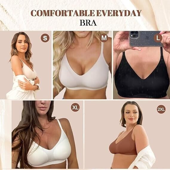 Vertvie Women's Seamless Bra No Underwire Comfort Push Up Wireless Bra Black, XL