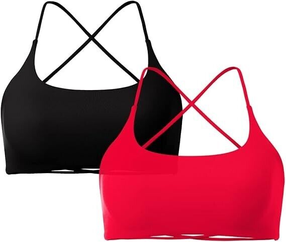 SUUKSESS Women 2 Piece Open Back Sports Bra Pack Strappy Workout Yoga Crops, M
