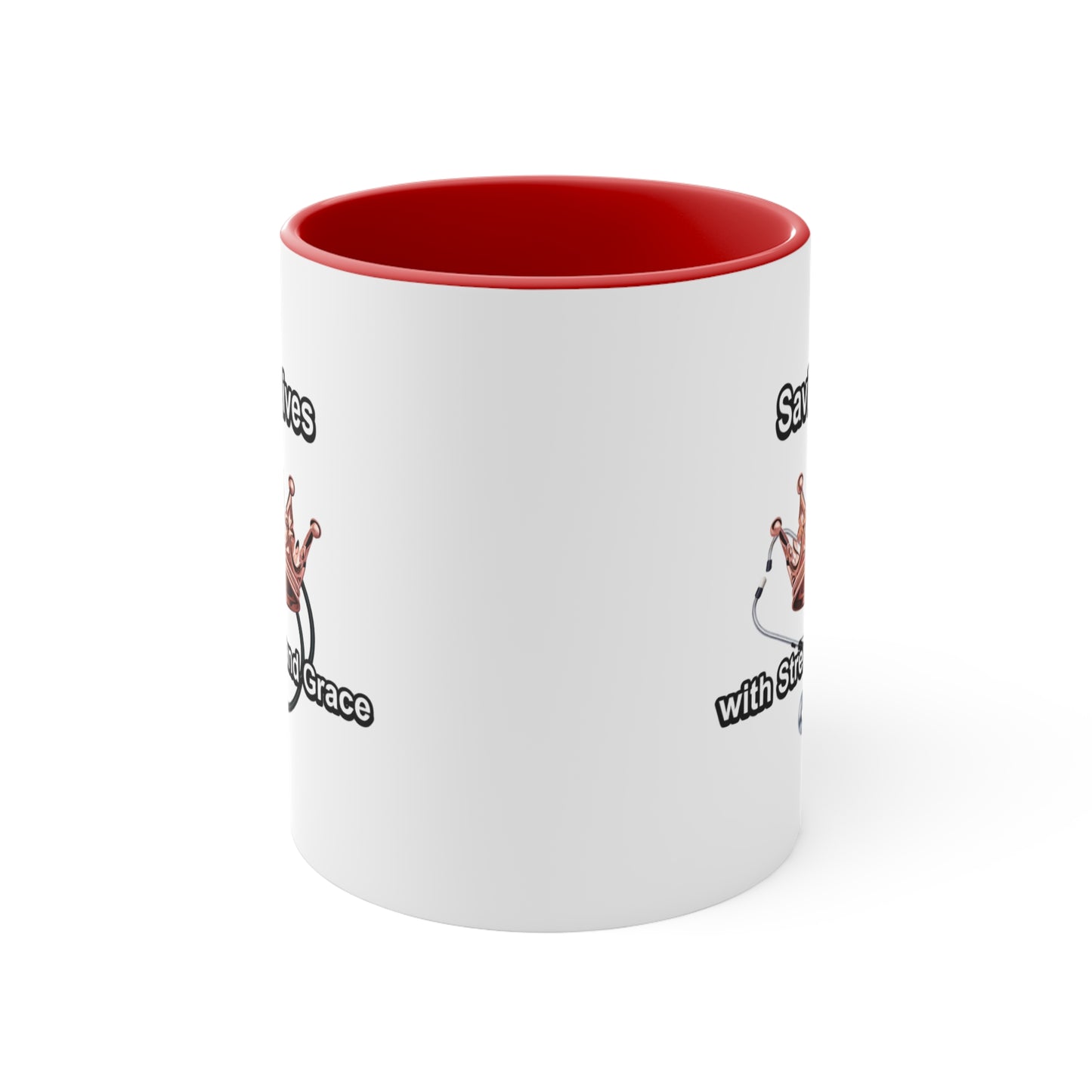 Accent Mug — "Saving Lives with Strength and Grace" Nurse Stethoscope Coffee Cup