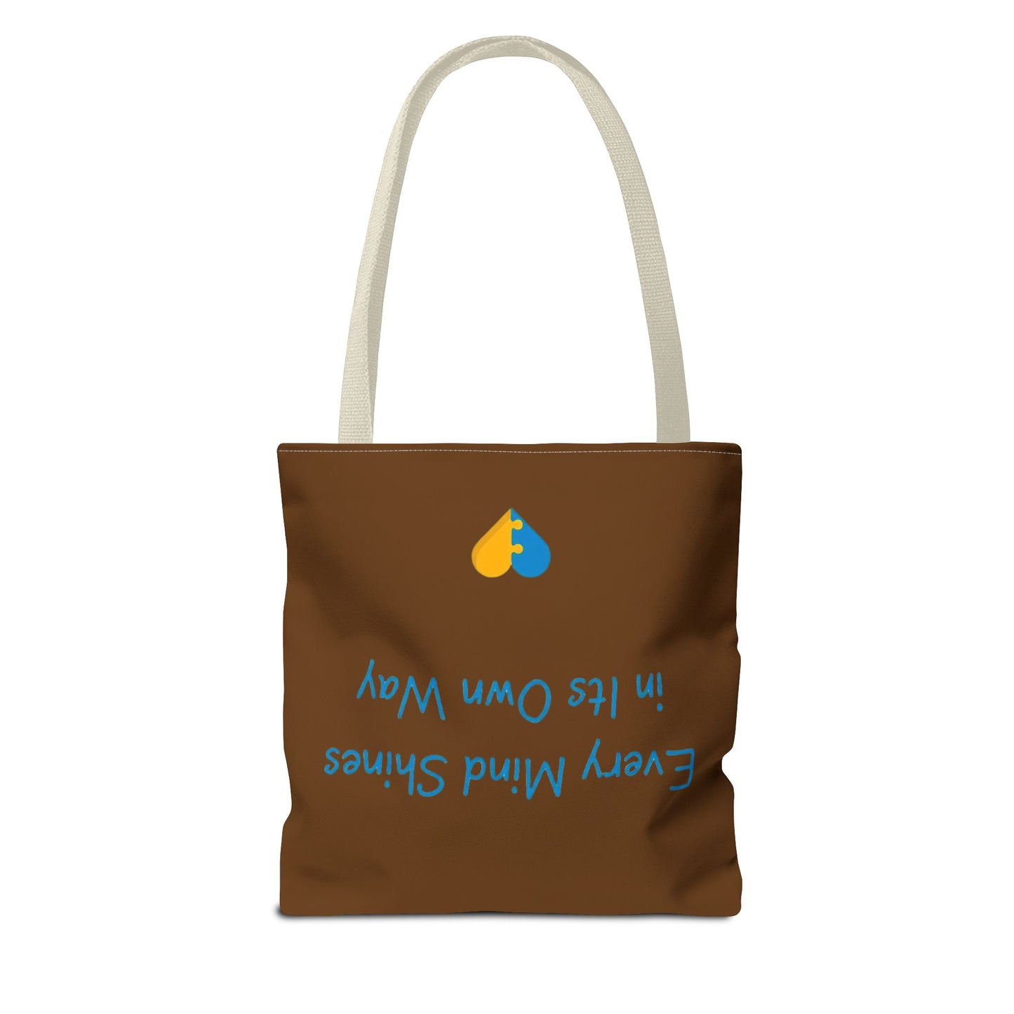 Autism Awareness Puzzle Heart Tote Bag — "Different Is Beautiful" Brown AOP