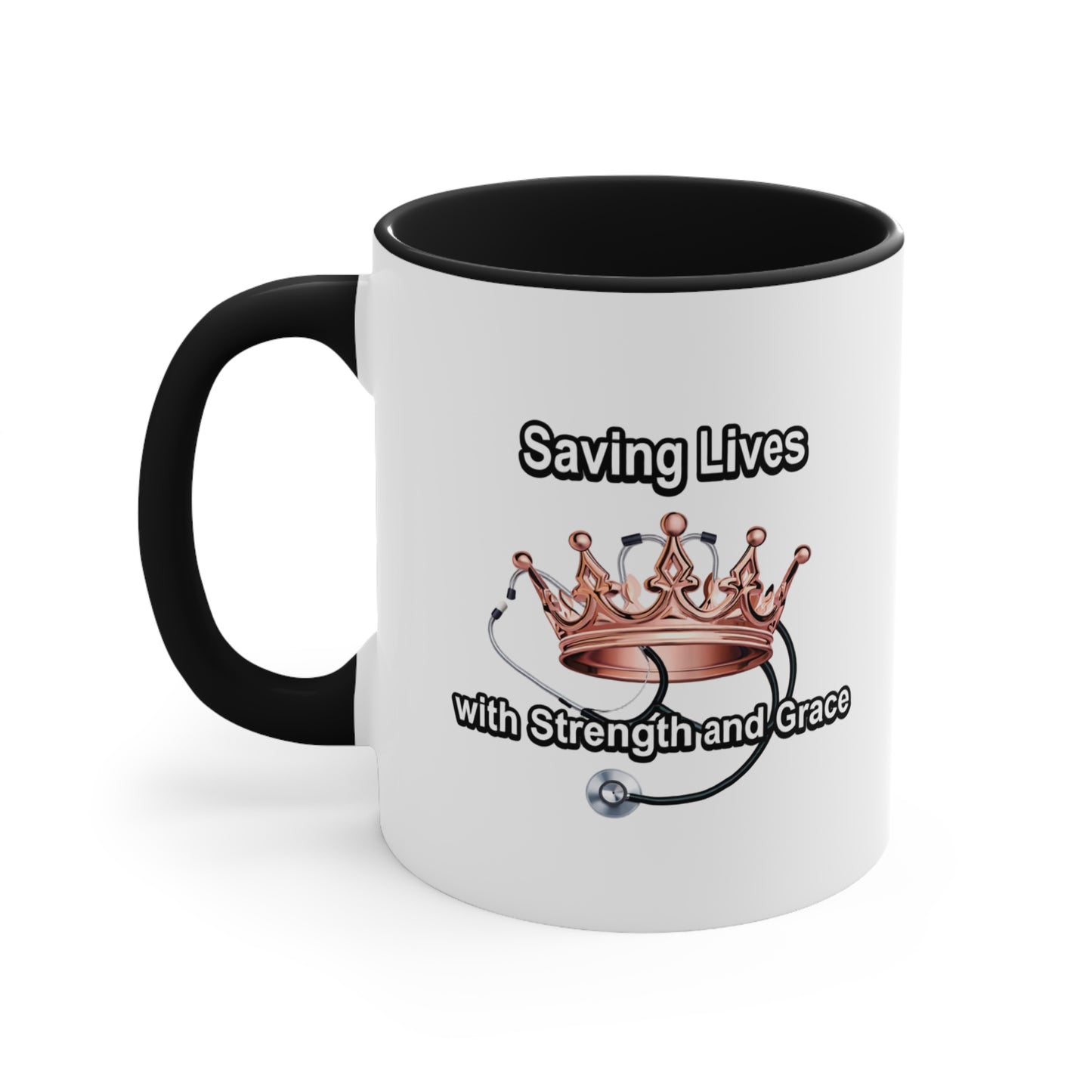 Accent Mug — "Saving Lives with Strength and Grace" Nurse Stethoscope Coffee Cup