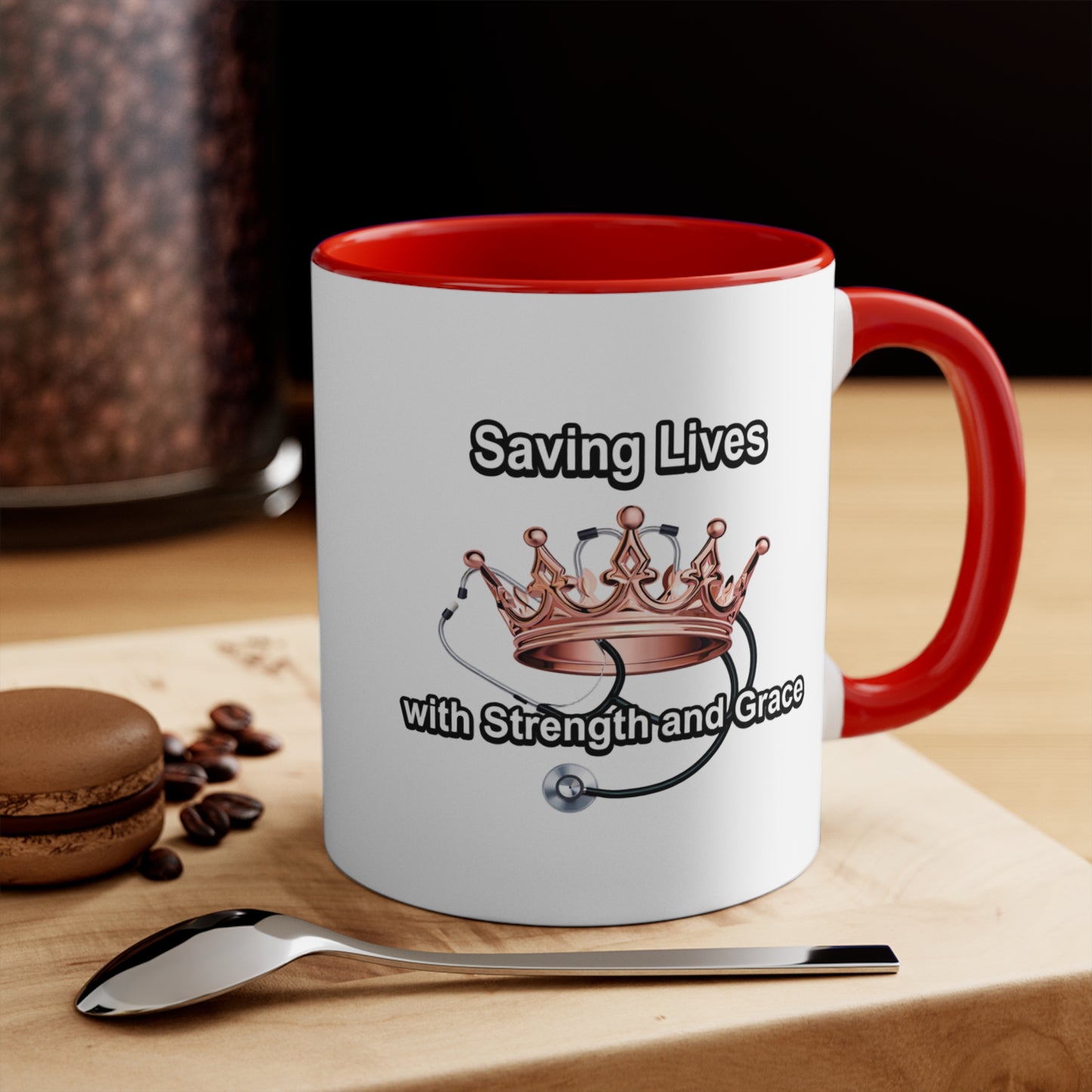 Accent Mug — "Saving Lives with Strength and Grace" Nurse Stethoscope Coffee Cup