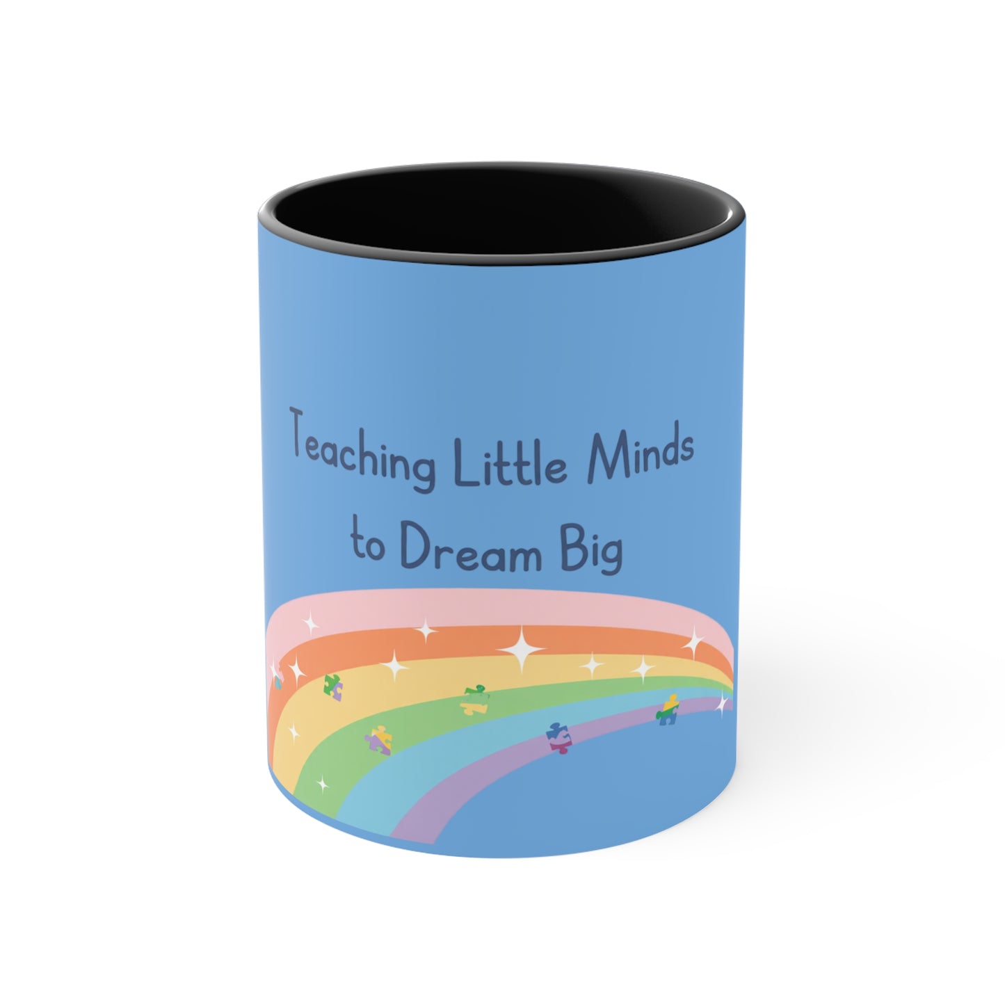 Teaching Little Minds to Dream Big Accent Mug — Rainbow Teacher Coffee Cup