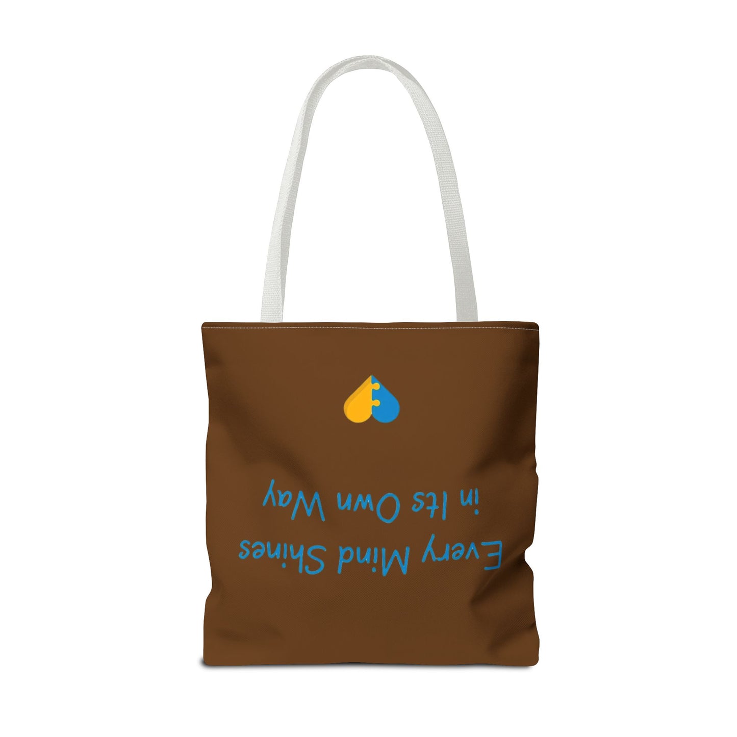 Autism Awareness Puzzle Heart Tote Bag — "Different Is Beautiful" Brown AOP