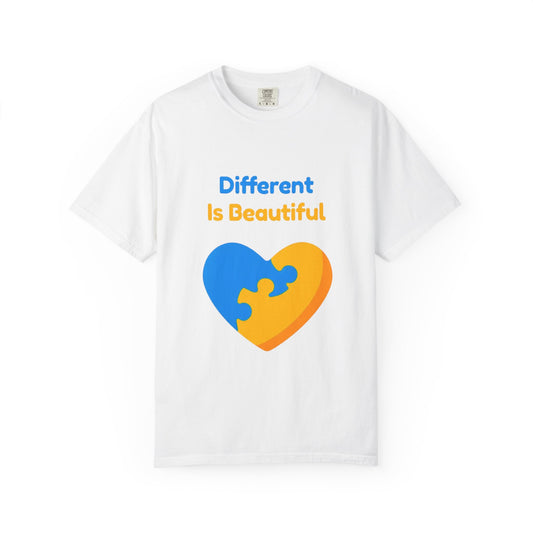 Different Is Beautiful Heart Autism Awareness T-shirt — "Every Mind Shines in Its Own Way"