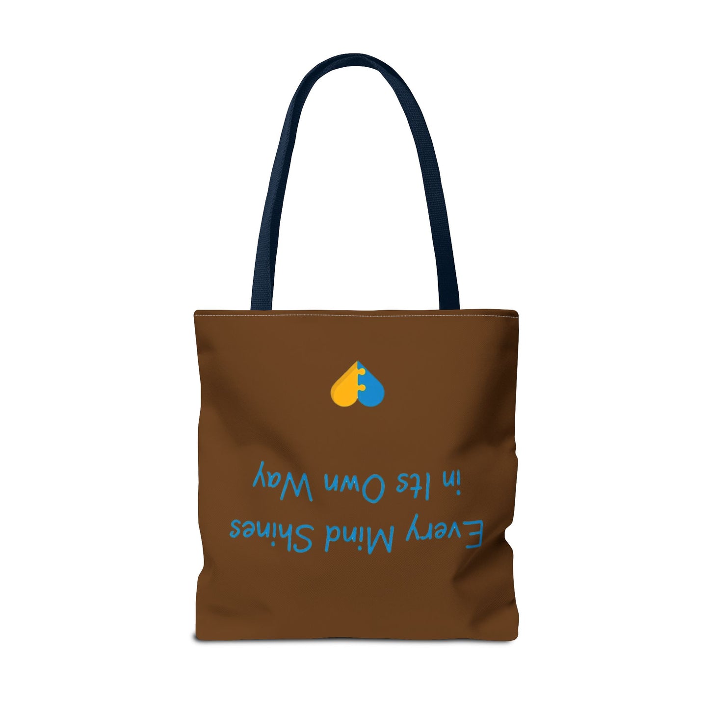 Autism Awareness Puzzle Heart Tote Bag — "Different Is Beautiful" Brown AOP