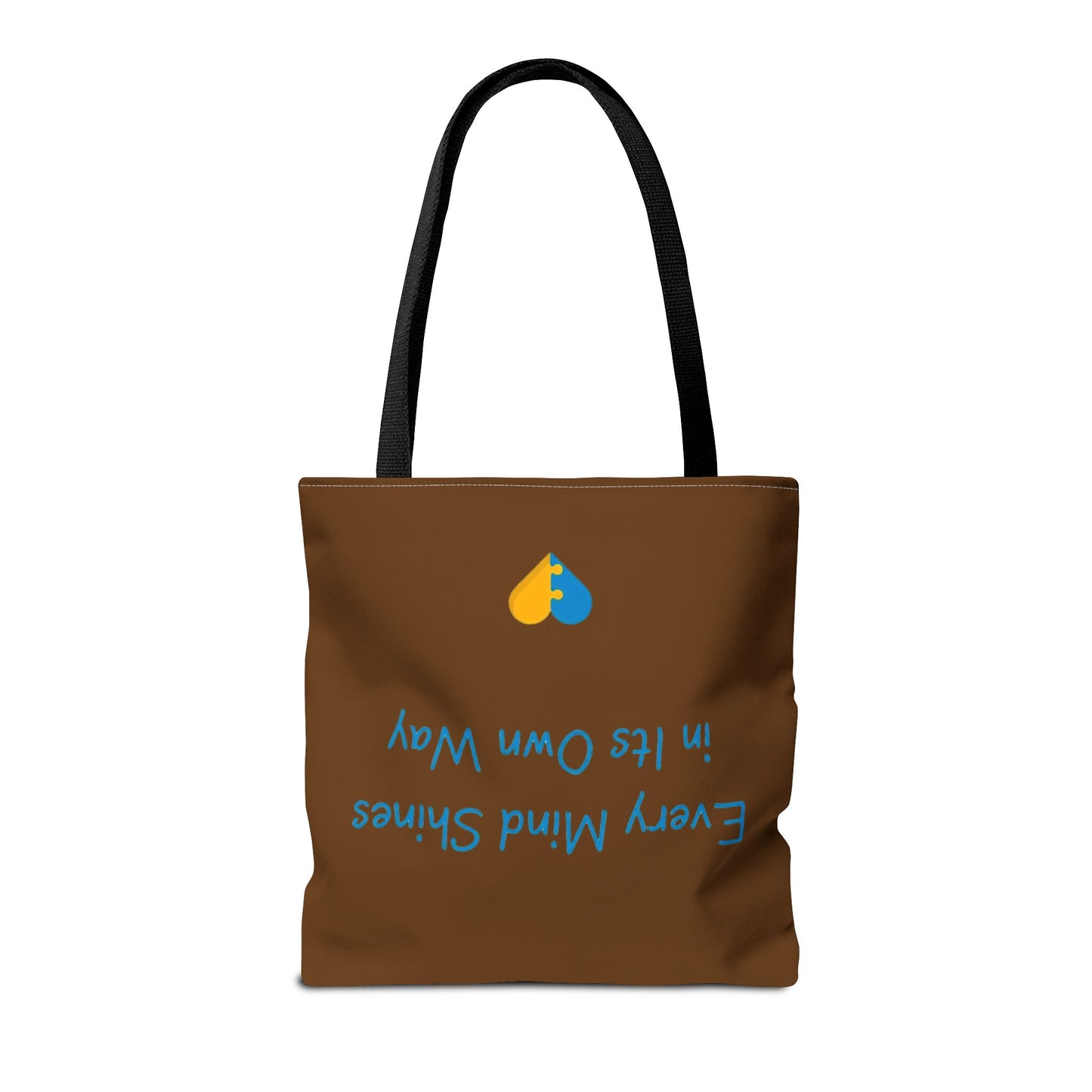 Autism Awareness Puzzle Heart Tote Bag — "Different Is Beautiful" Brown AOP
