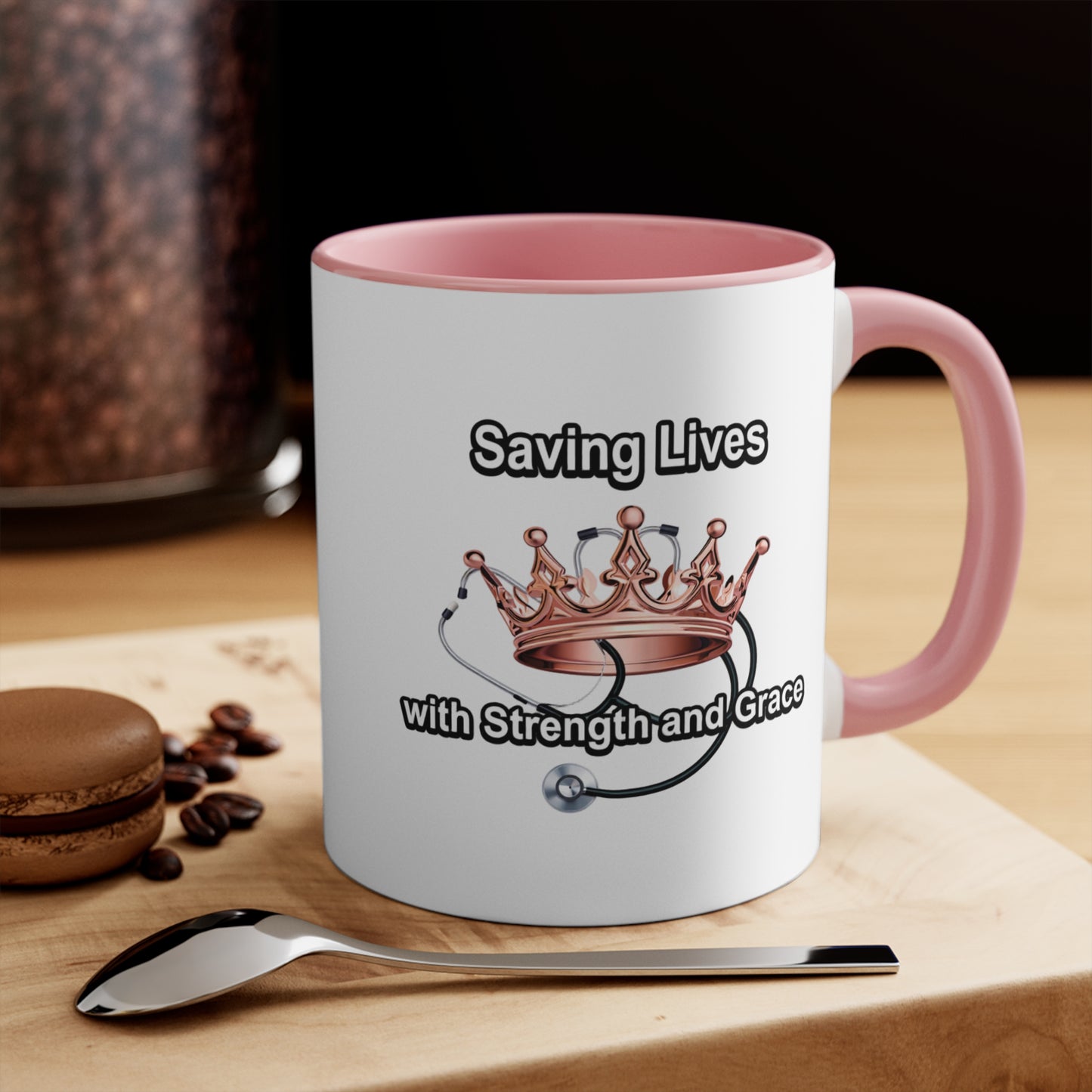 Accent Mug — "Saving Lives with Strength and Grace" Nurse Stethoscope Coffee Cup