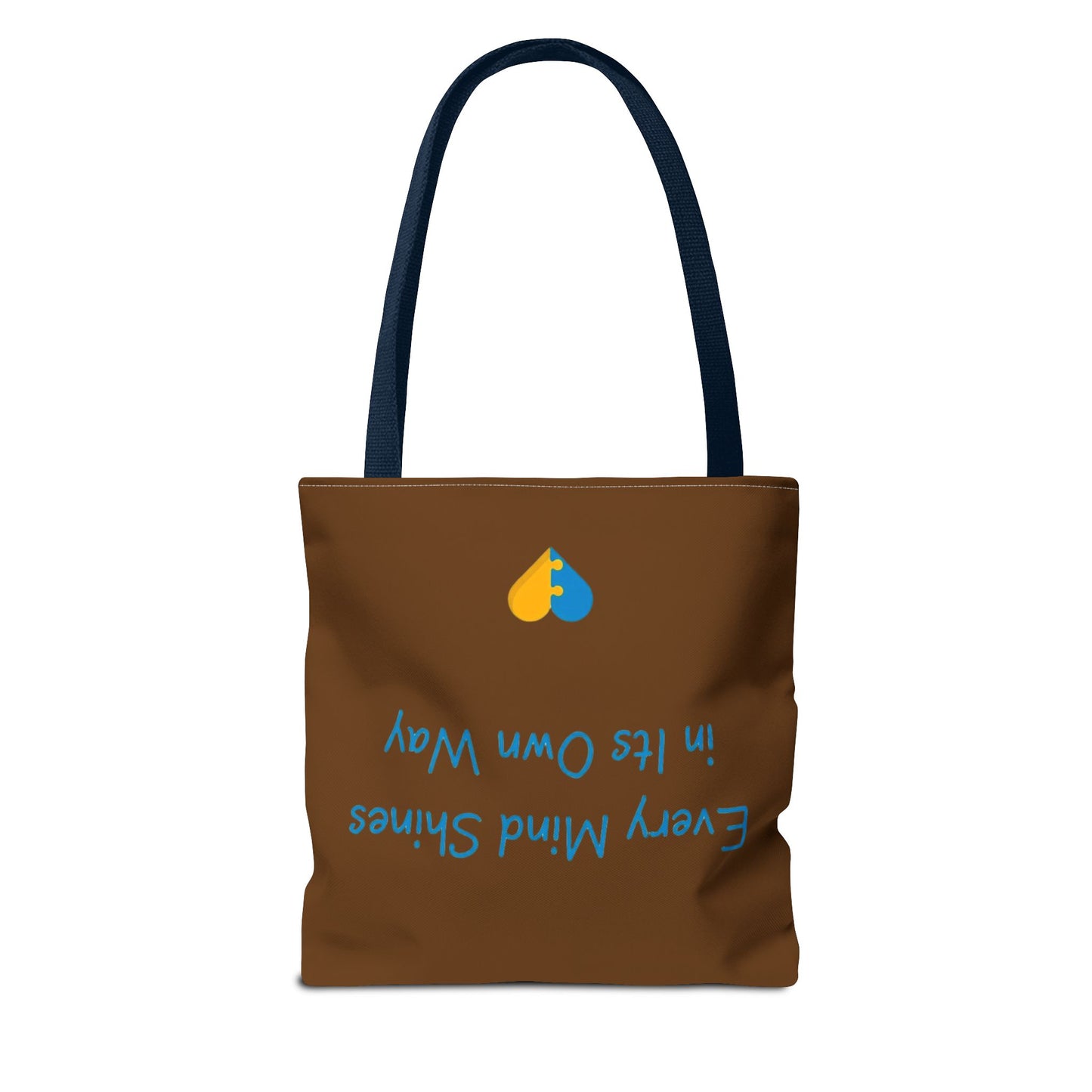 Autism Awareness Puzzle Heart Tote Bag — "Different Is Beautiful" Brown AOP