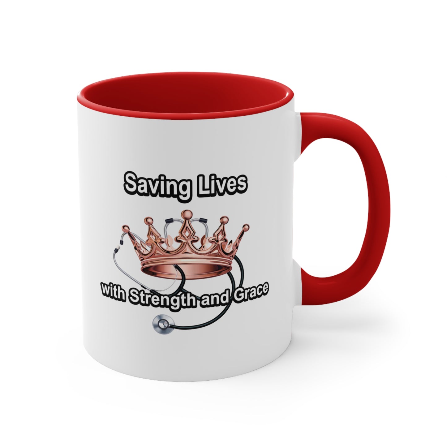 Accent Mug — "Saving Lives with Strength and Grace" Nurse Stethoscope Coffee Cup