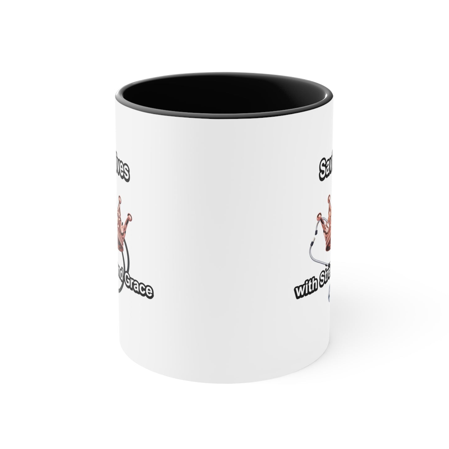 Accent Mug — "Saving Lives with Strength and Grace" Nurse Stethoscope Coffee Cup