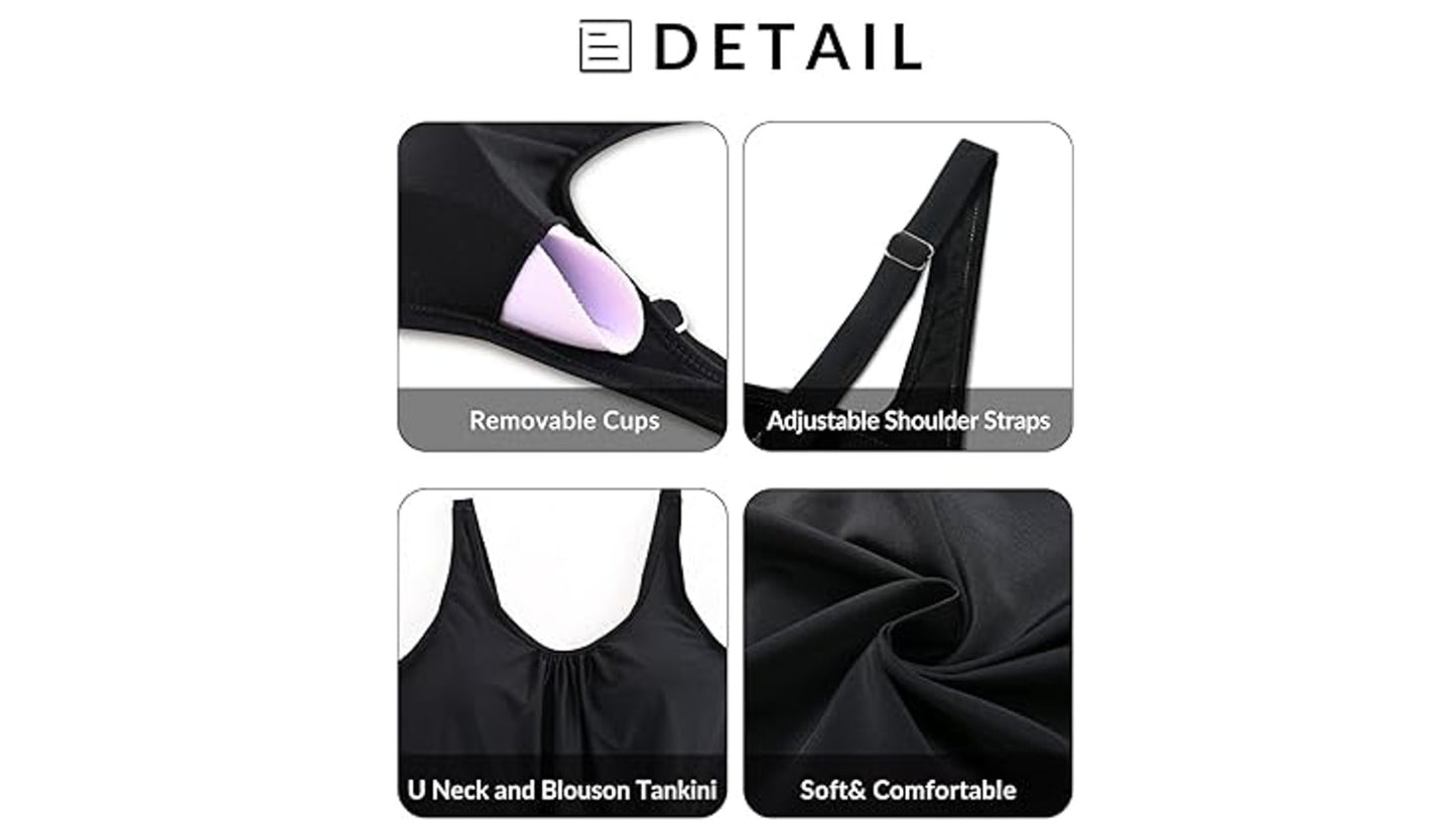 Aqua Eve Two Piece Women's Tankini Swimsuits Blouson Swim Tank Top with Shorts~M
