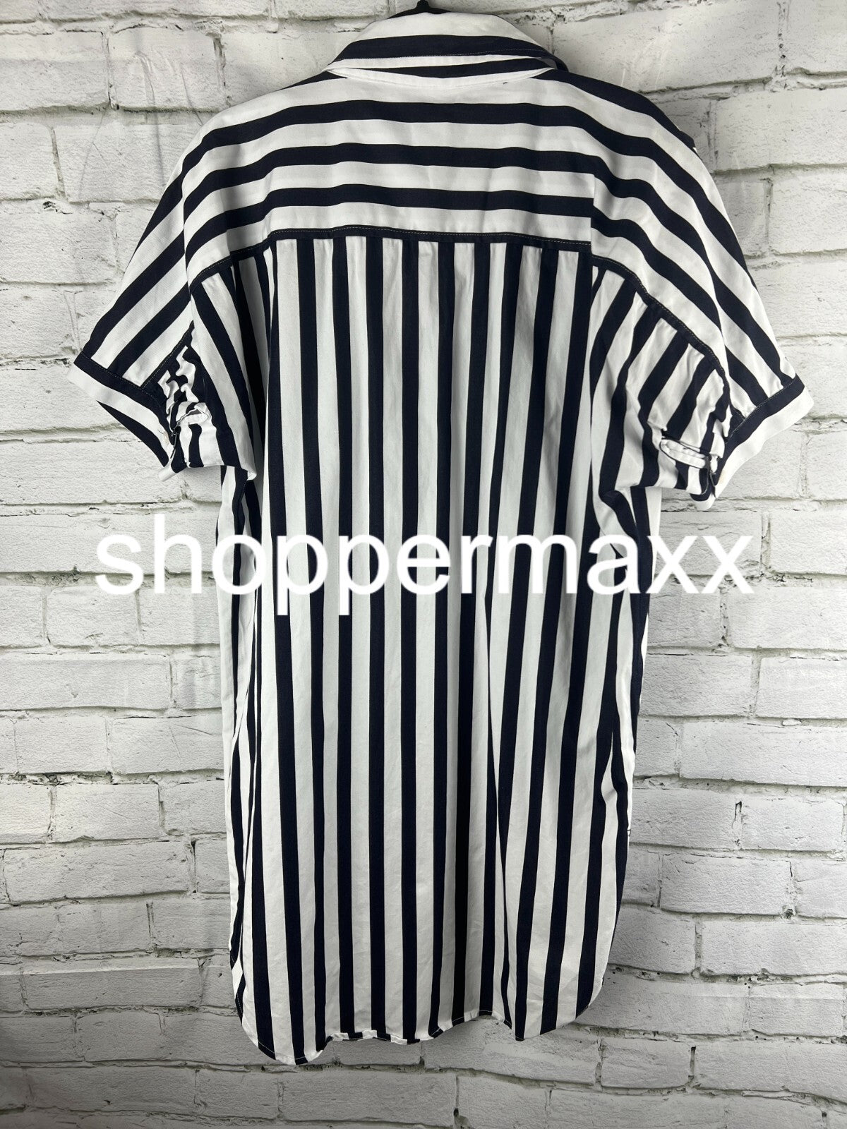 A New Day Women's Short Sleeve Shirtdress, Black White Stripe, Size, SZ- XS