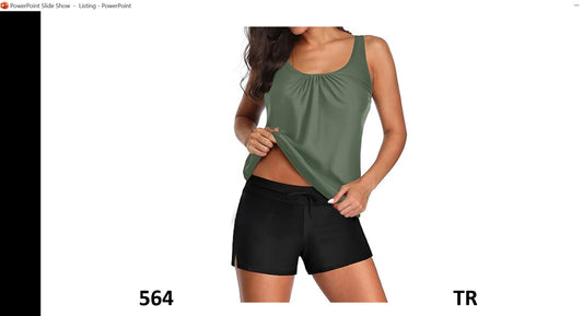 Aqua Eve Two Piece Women's Tankini Swimsuits Blouson Swim Tank Top with Shorts~M