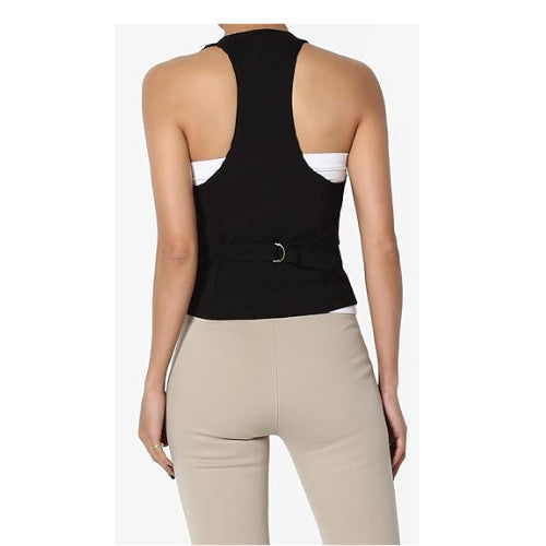 TheMogan Womens Dressy Casual Racerback Slim Suit V-neck Vest Waistcoat Black ~M