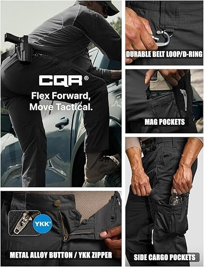 CQR Men Flex Ripstop Tactical Pant, Water Resistant Stretch Cargo Pants 34Wx32L