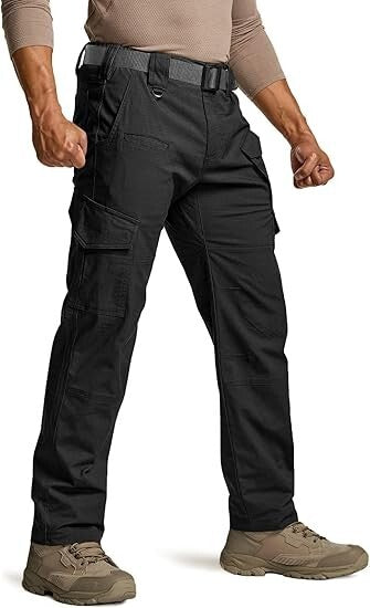 CQR Men Flex Ripstop Tactical Pant, Water Resistant Stretch Cargo Pants 34Wx32L