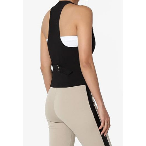 TheMogan Womens Dressy Casual Racerback Slim Suit V-neck Vest Waistcoat Black ~M