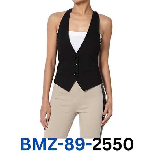 TheMogan Womens Dressy Casual Racerback Slim Suit V-neck Vest Waistcoat Black ~M