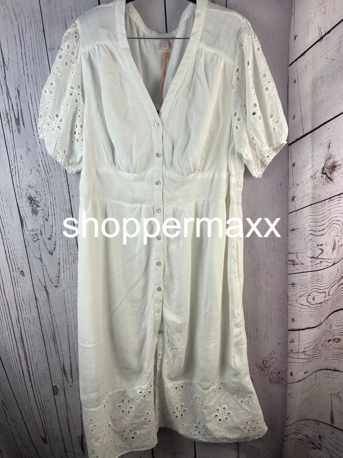 WOMEN'S SHORT SLEEVE A-LINE DRESS - KNOX ROSE, WHITE~ SIZE XX-LARGE