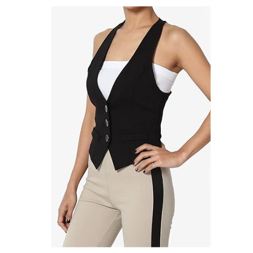 TheMogan Womens Dressy Casual Racerback Slim Suit V-neck Vest Waistcoat Black ~M