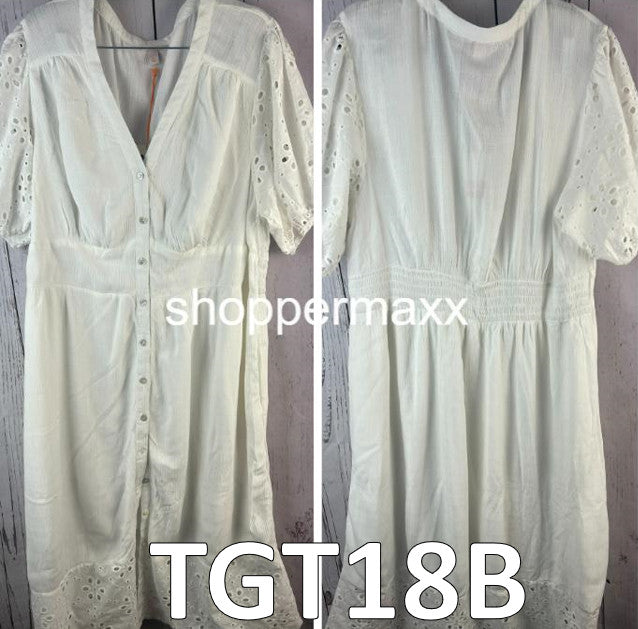WOMEN'S SHORT SLEEVE A-LINE DRESS - KNOX ROSE, WHITE~ SIZE XX-LARGE