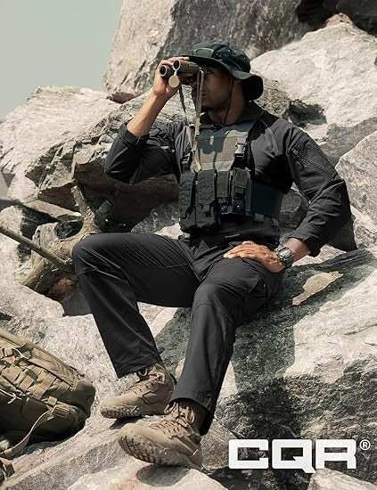 CQR Men Flex Ripstop Tactical Pant, Water Resistant Stretch Cargo Pants 34Wx32L