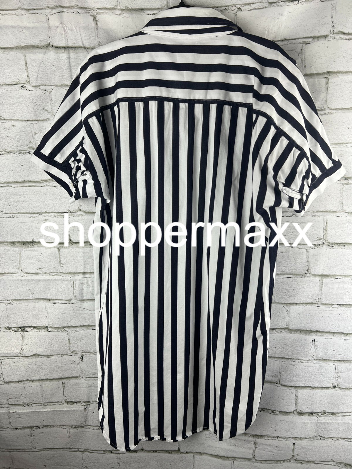 A New Day Women's Short Sleeve Shirtdress, Black White Stripe, Size, SZ- XS