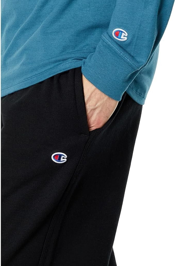 Champion Men's Powerblend Open Bottom Sweatpants, Black C Patch logo ~Small