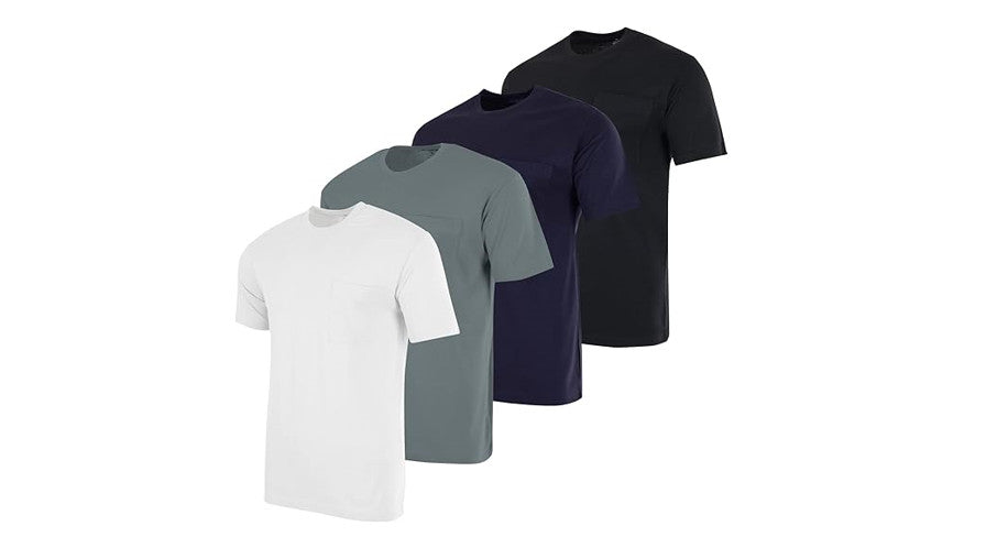 4 Pack:Mens Cotton Quick Dry Dri Fit Shirt Short Sleeve Crew Pocket T-Shirt SZ M