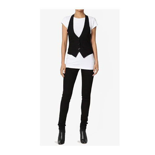 TheMogan Womens Dressy Casual Racerback Slim Suit V-neck Vest Waistcoat Black ~M