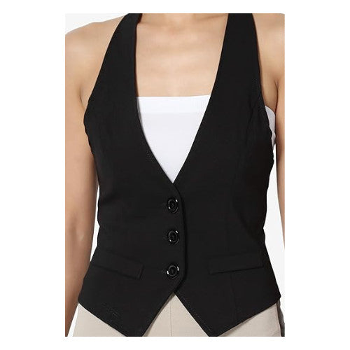 TheMogan Womens Dressy Casual Racerback Slim Suit V-neck Vest Waistcoat Black ~M