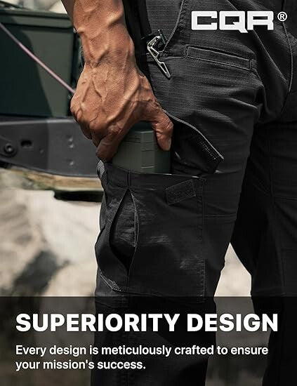 CQR Men Flex Ripstop Tactical Pant, Water Resistant Stretch Cargo Pants 34Wx32L