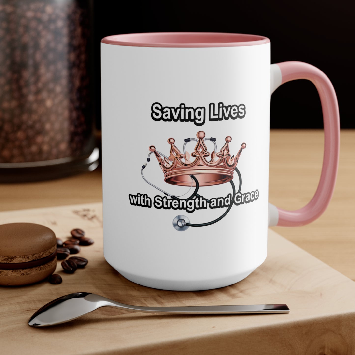 Accent Mug — "Saving Lives with Strength and Grace" Nurse Stethoscope Coffee Cup