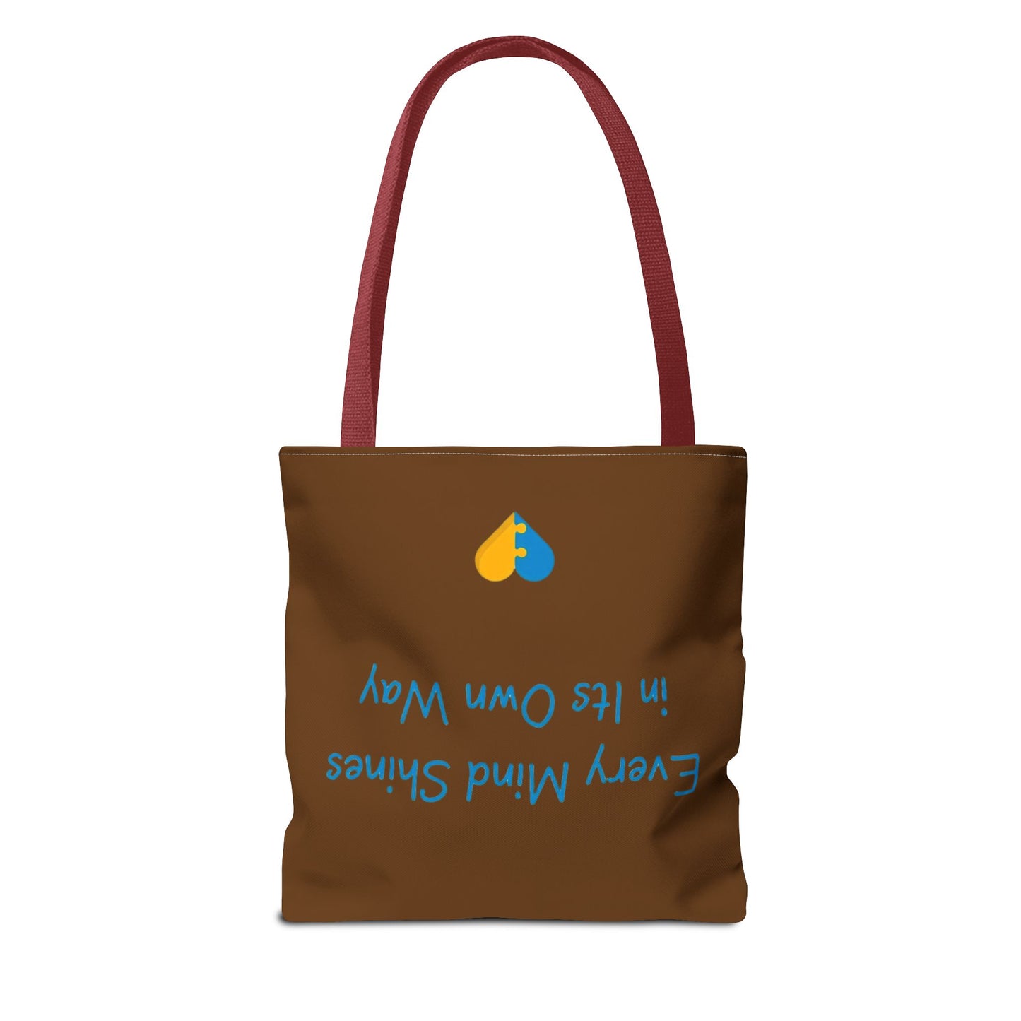 Autism Awareness Puzzle Heart Tote Bag — "Different Is Beautiful" Brown AOP