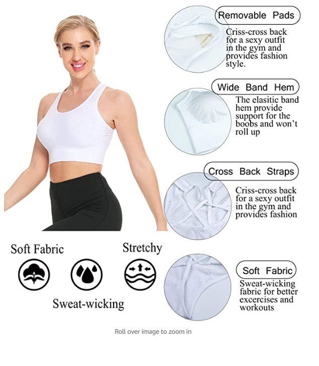 SWOMOG Women Sports Bra Cross Back Yoga Bra Medium Support Workout Bra Padded