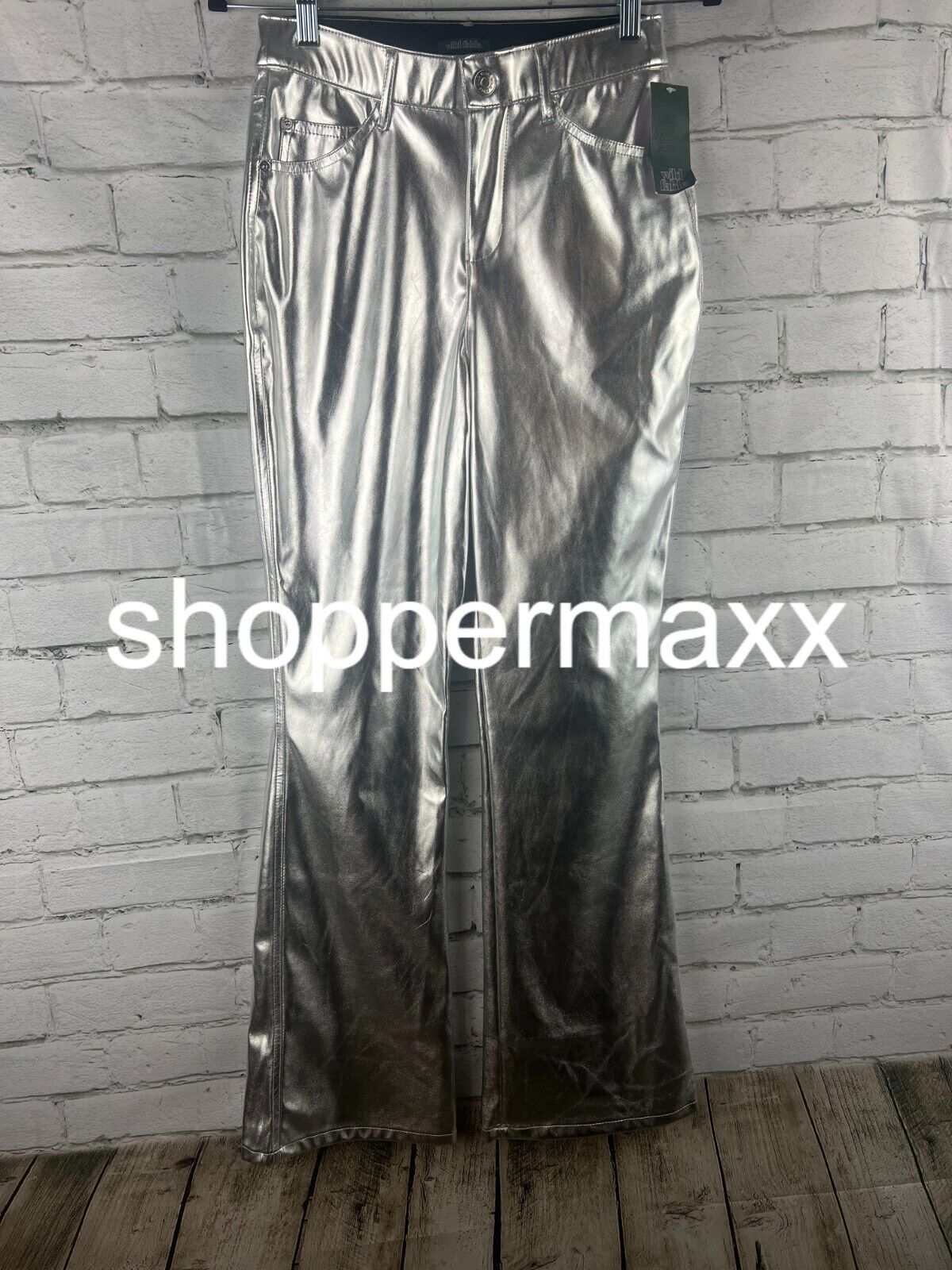 Women's High-Rise Metallic Flare Pants - Wild Fable, Silver, 2