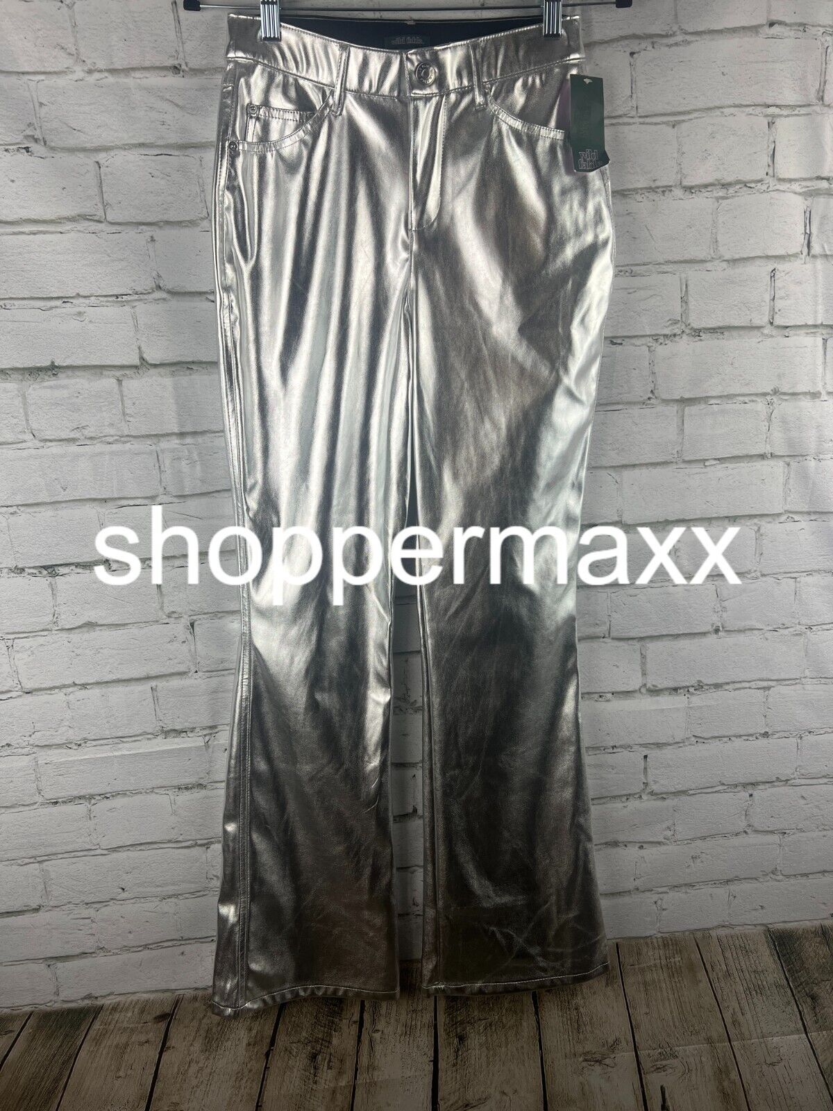 Women's High-Rise Metallic Flare Pants - Wild Fable, Silver, 2